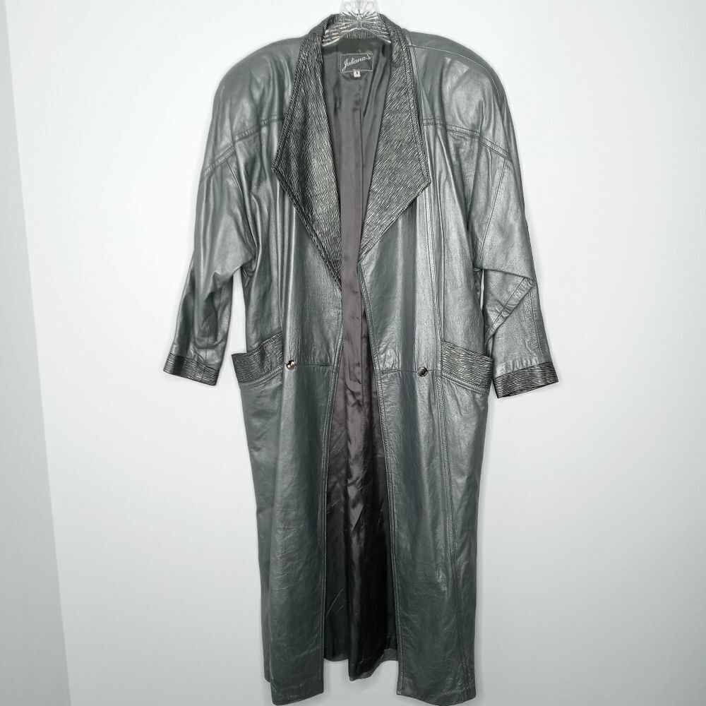 Vintage Rare 80s Juliana's silver long leather coat size small